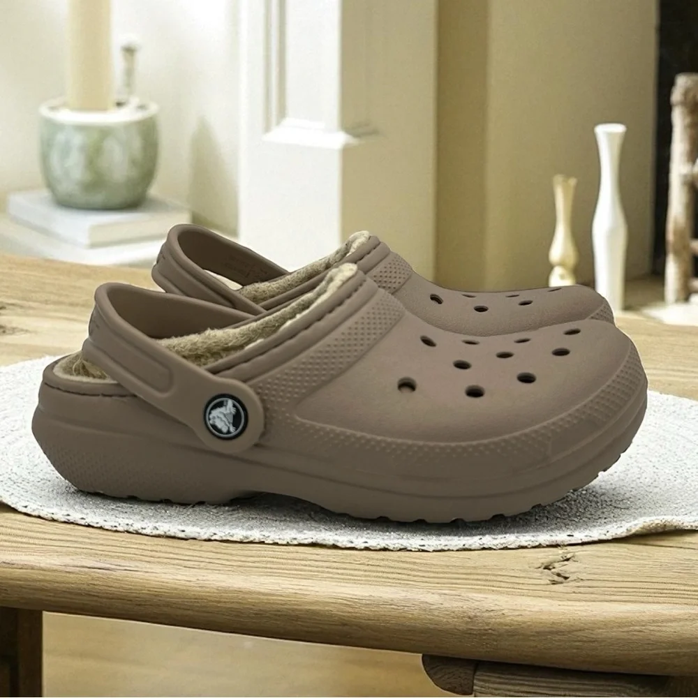 CROCS Kids Classic Lined Tan Rubber Clogs Slip On Shoes Size 3
